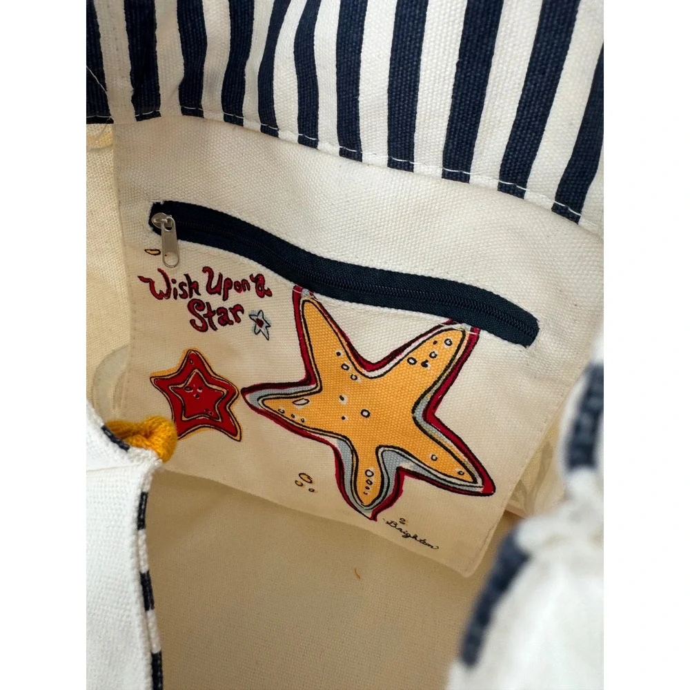 Brighton Nautical Canvas Tote Bag Anchor Sailboat Beach Scene Cream‎ Navy - Picture 4 of 8